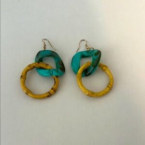 Turquoise and Bamboo Hoop Earrings Hook